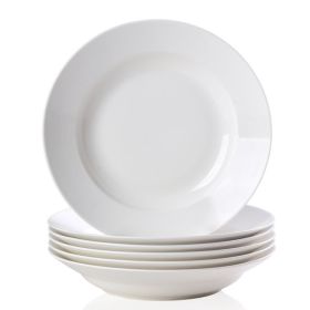 9.5 Inch Pure White Soup Plate, Dinner Plate 6 Pieces (Color: White)