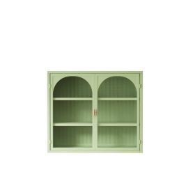 Glass Door Modern Two-door Wall Cabinet, Wall Cabinet With Characteristic Woven Pattern, Green Unavailable Platforms- Temu (Color: Green)