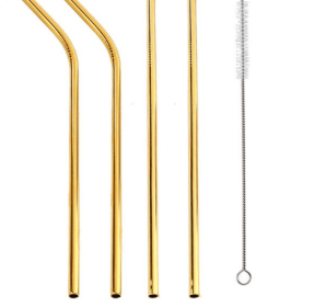 Colourful Reusable Stainless Steel Straws (Option: GOLD-STRAIGHT.BENT)