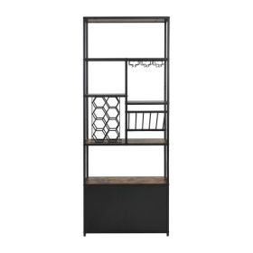 Industrial Vertical Bar Rack With Glass Shelf, Tall Freestanding Floor Bar Cabinet (Option: Bar cabinets)