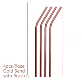 Colourful Reusable Stainless Steel Straws (Option: Rose gold-BEND)